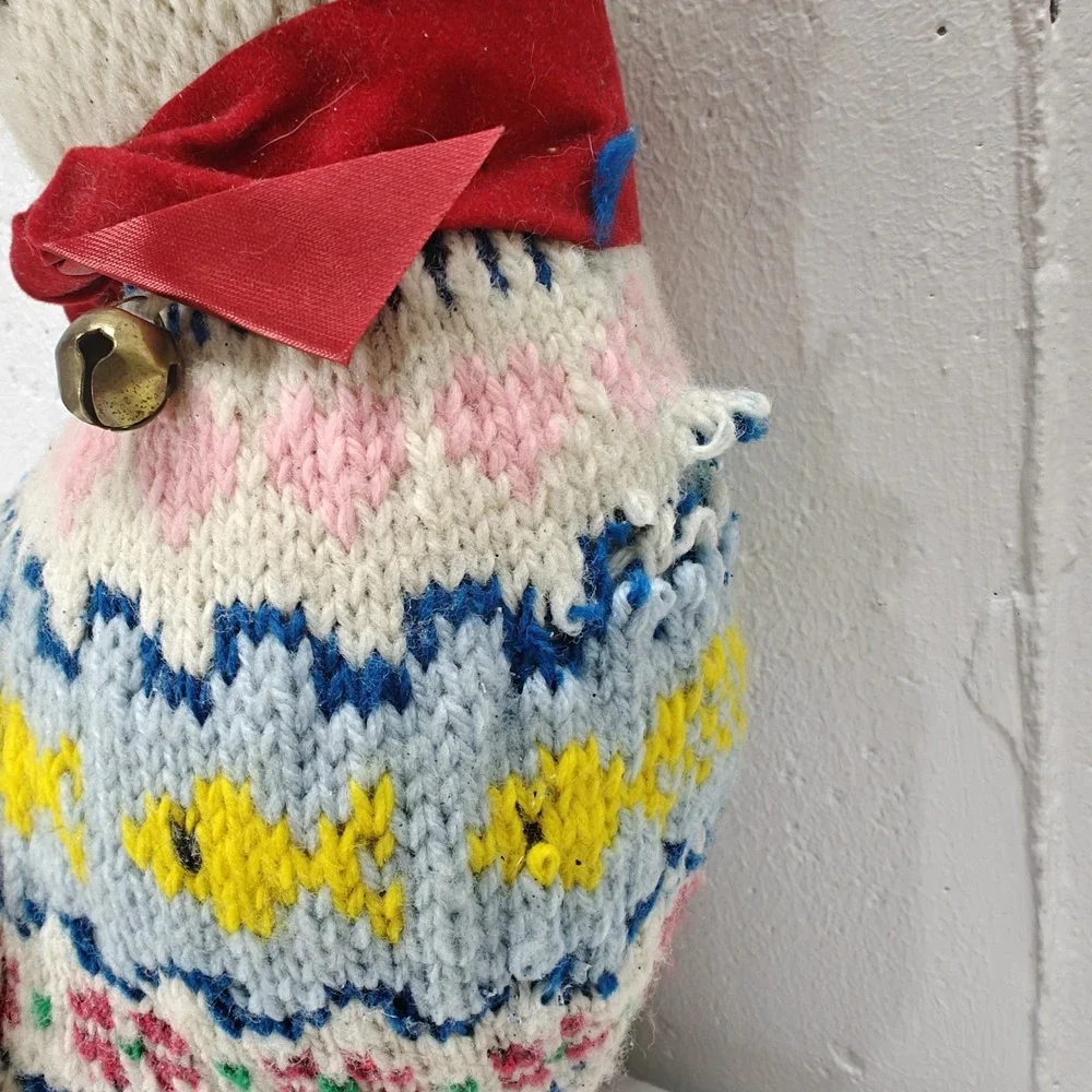 VTG Homemade Knitted‎ Cat Doll Pillow